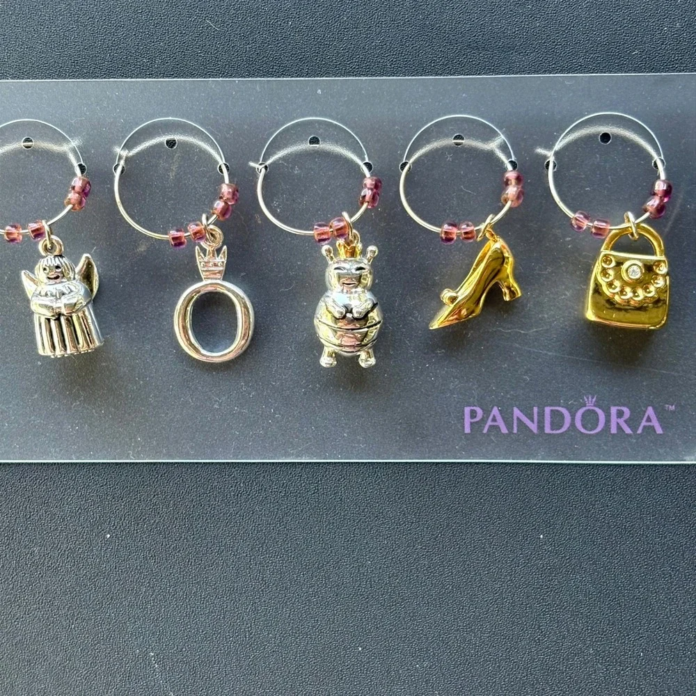 Pandora Wine Glass Charms Set of 5 Silver Gold Angel